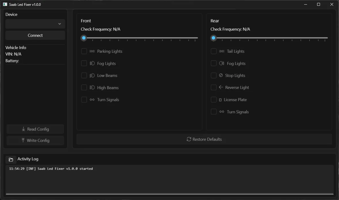 Screenshot of Saab LED Fixer